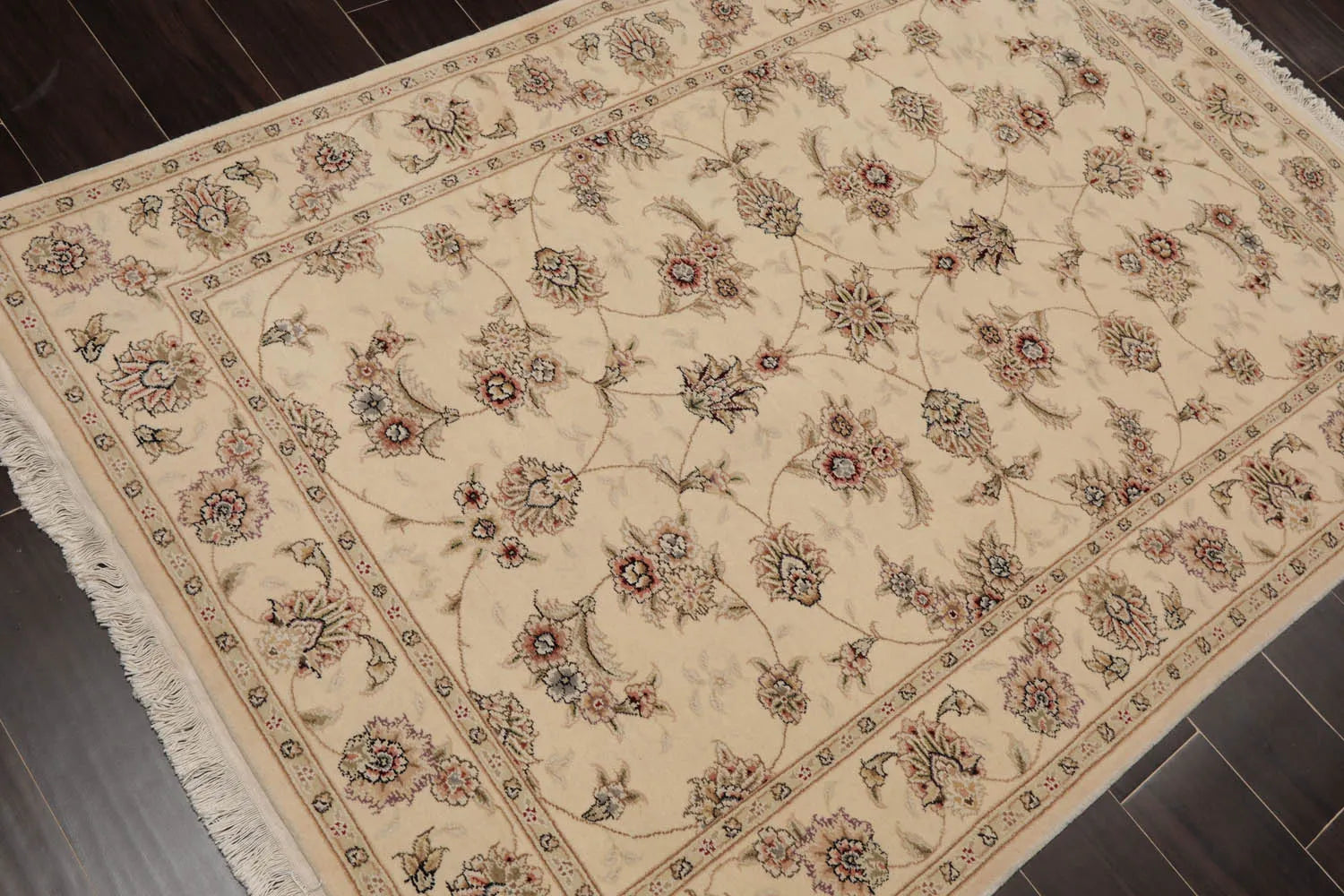 4'x6'Ivory, Brown Hand Knotted Sino Persian Wool and Silk Sino Persian Traditional 300 KPSI Oriental Area Rug