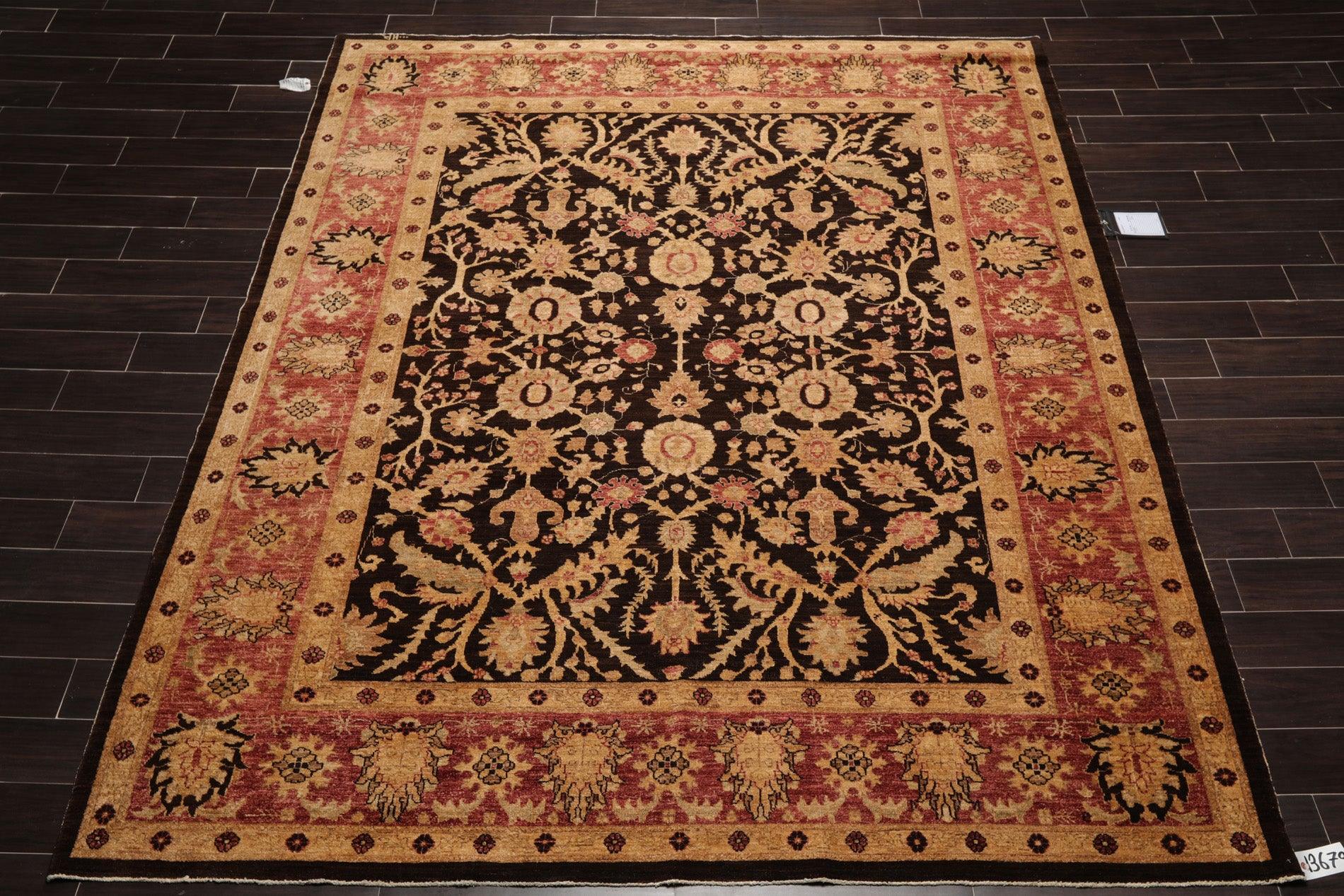 8’4" x 9’10" Hand Knotted Wool Peshawar Super Fine Oriental Area Rug Dark Chocolate