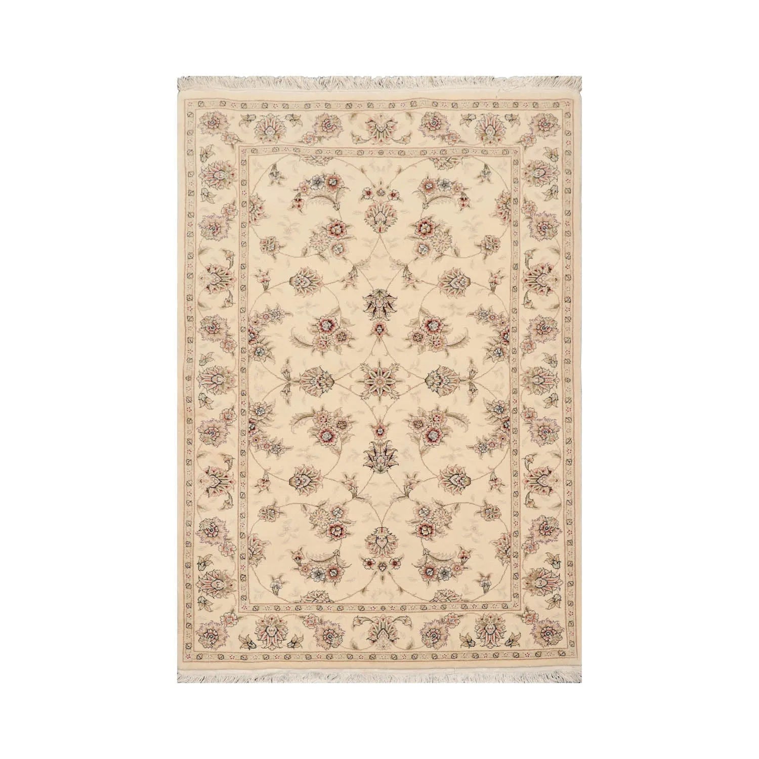 4'x6'Ivory, Brown Hand Knotted Sino Persian Wool and Silk Sino Persian Traditional 300 KPSI Oriental Area Rug