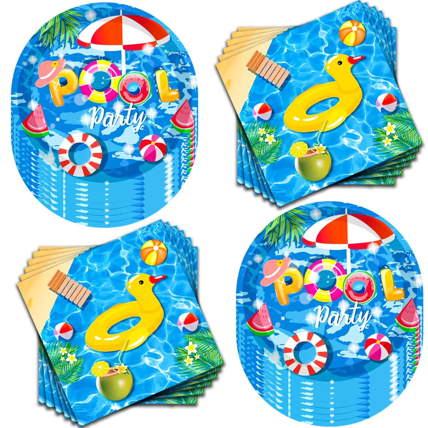 80Pcs Pool Party Supplies Summer Pool Party Set 7"Pool Paper Plate Pool Napkins for Beach Pool Theme luau Beach Pool Birthday Party Decorations|Serve 40